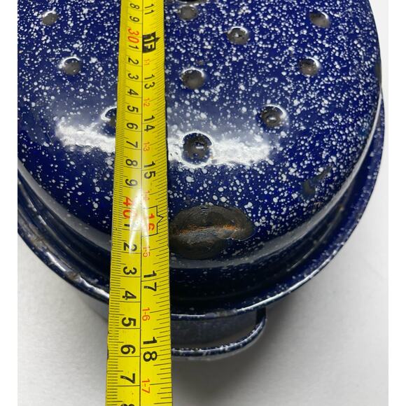 Granite Ware Medium Roasting Pan with Lid 17” X 7” Oval Blue Speckled Domed Lid - Picture 5 of 10